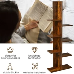 Bücherregal in Baumform mit 8 Ablagen Freistehendes Standregal Büroregal 50 x 20 x 141 cm