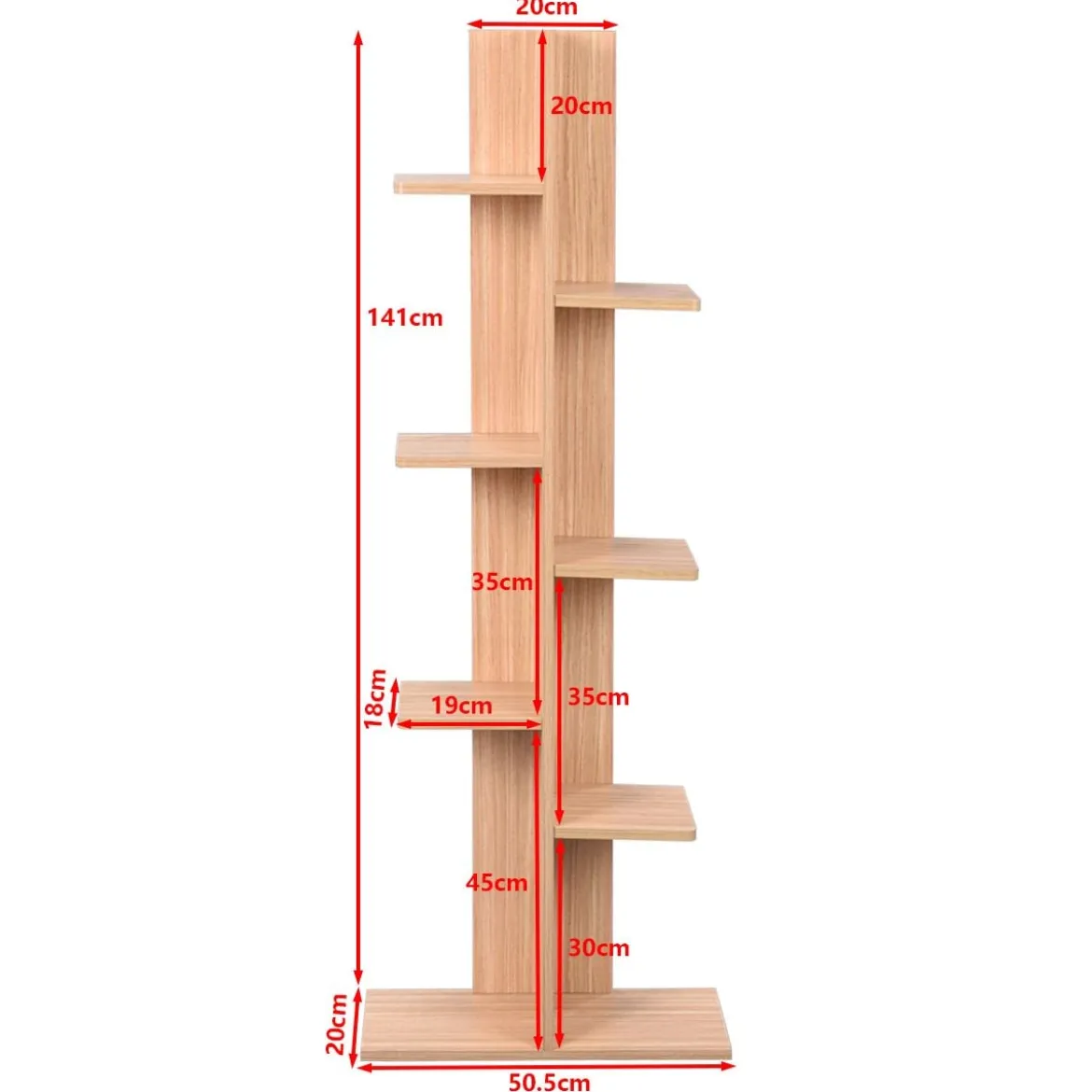 Bücherregal in Baumform mit 8 Ablagen Freistehendes Standregal Büroregal 50 x 20 x 141 cm