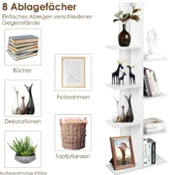 Bücherregal in Baumform mit 8 Ablagen Freistehendes Standregal Büroregal 50 x 20 x 141 cm