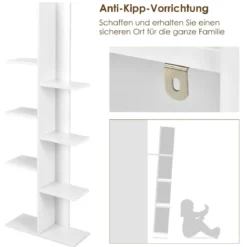Bücherregal in Baumform mit 8 Ablagen Freistehendes Standregal Büroregal 50 x 20 x 141 cm