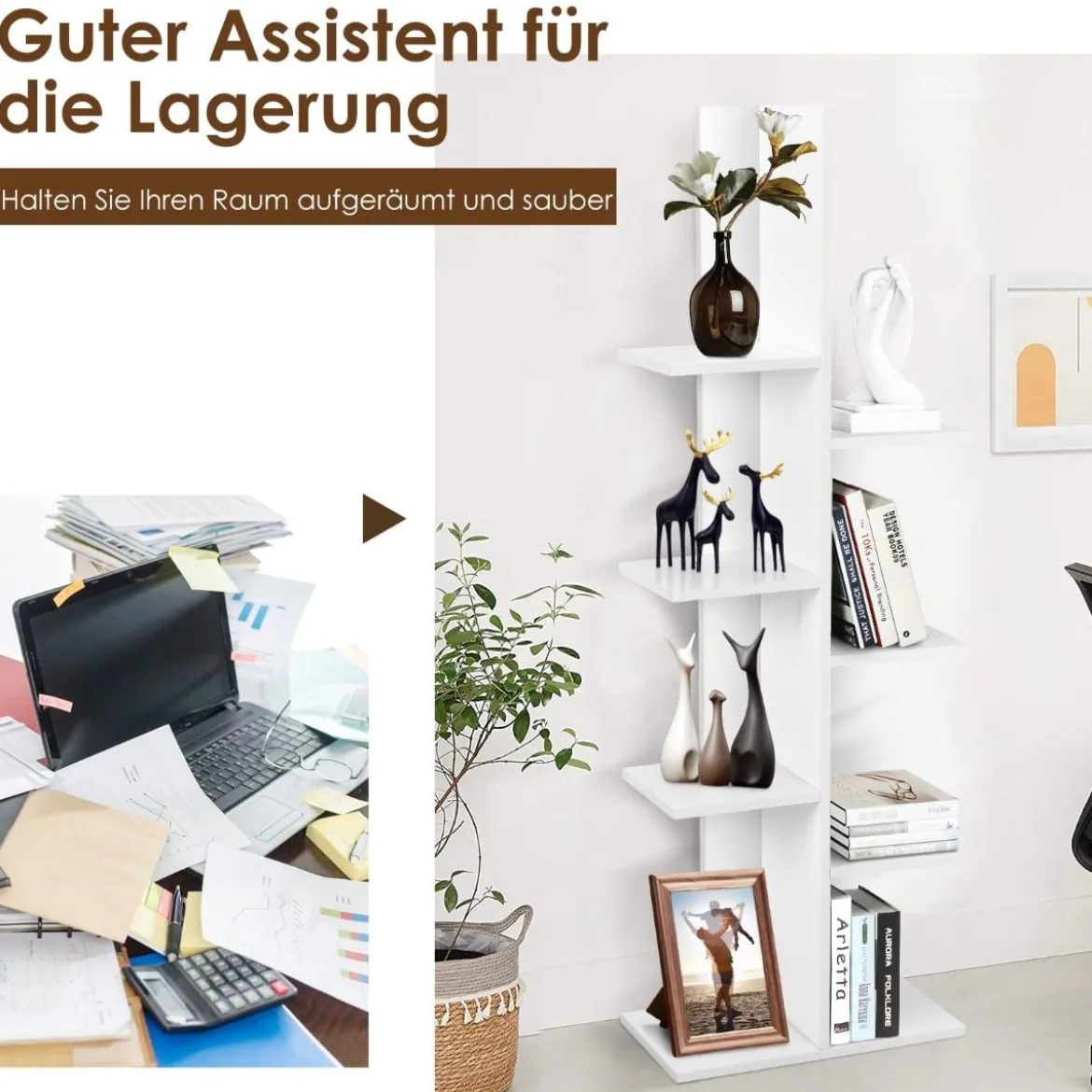 Bücherregal in Baumform mit 8 Ablagen Freistehendes Standregal Büroregal 50 x 20 x 141 cm