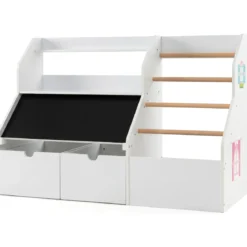 Bücherregal Kinder 2 in 1 Kinderregal mit 5 Kleiderstangen & Tafel 104 x 40 x 70 cm Weiß