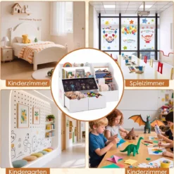 Bücherregal Kinder 2 in 1 Kinderregal mit 5 Kleiderstangen & Tafel 104 x 40 x 70 cm Weiß