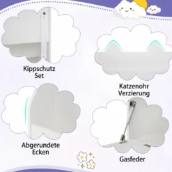 Bücherregal Kinderregal mit 2 Haken 3 Regalen & Schrank Spielzeugregal mit Abnehmbarer Schublade Weiß