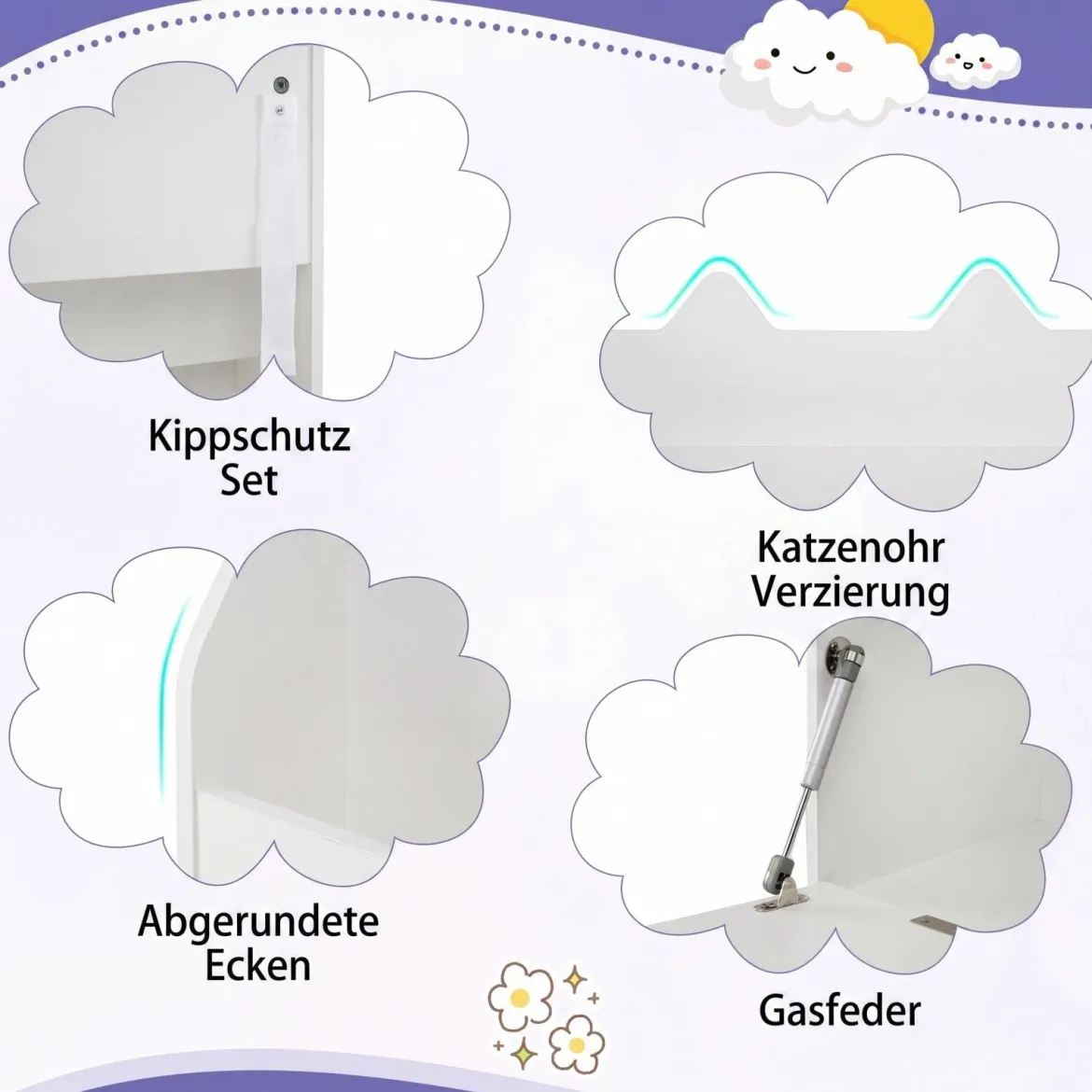Bücherregal Kinderregal mit 2 Haken 3 Regalen & Schrank Spielzeugregal mit Abnehmbarer Schublade Weiß