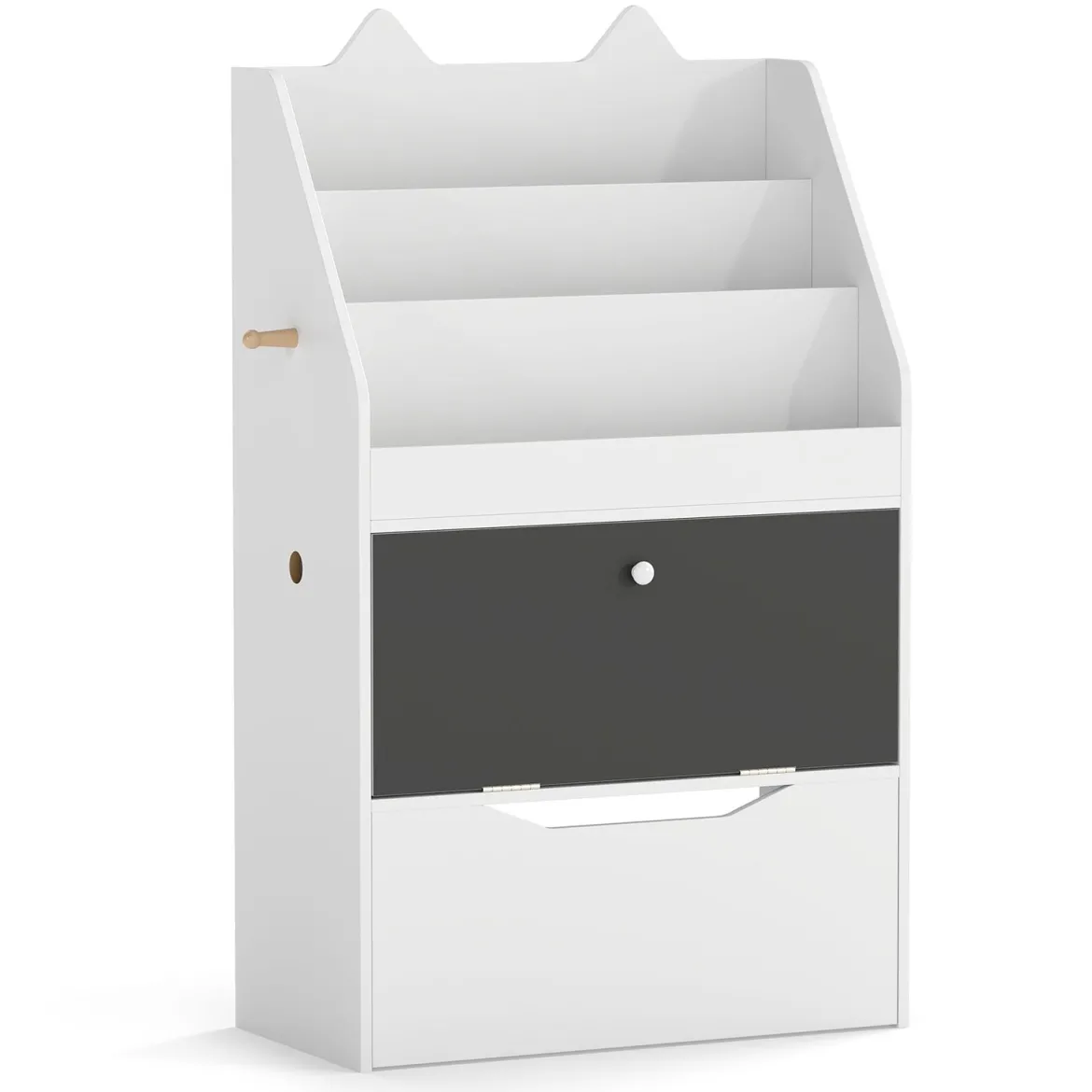 Bücherregal Kinderregal mit 2 Haken 3 Regalen & Schrank Spielzeugregal mit Abnehmbarer Schublade Weiß
