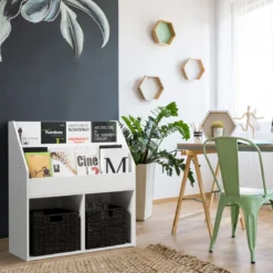 Bücherregal Kinderregal Spielzeugkiste mit 3 Fächern Weiß Holz 73 x 30 x 80 cm