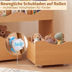 Bücherregal Kinder Spielzeugregal mit 3 Wellenförmigen Ebenen & Abnehmbaren Schubladen Natur
