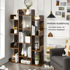 Bücherregal mit 13 Ablagen Standregal Ecke Büroregal freistehend Aktenregal 86 x 23,5 x 140,5 cm Rustikales Braun