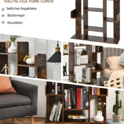 Bücherregal mit 13 Ablagen Standregal Ecke Büroregal freistehend Aktenregal 86 x 23,5 x 140,5 cm Rustikales Braun