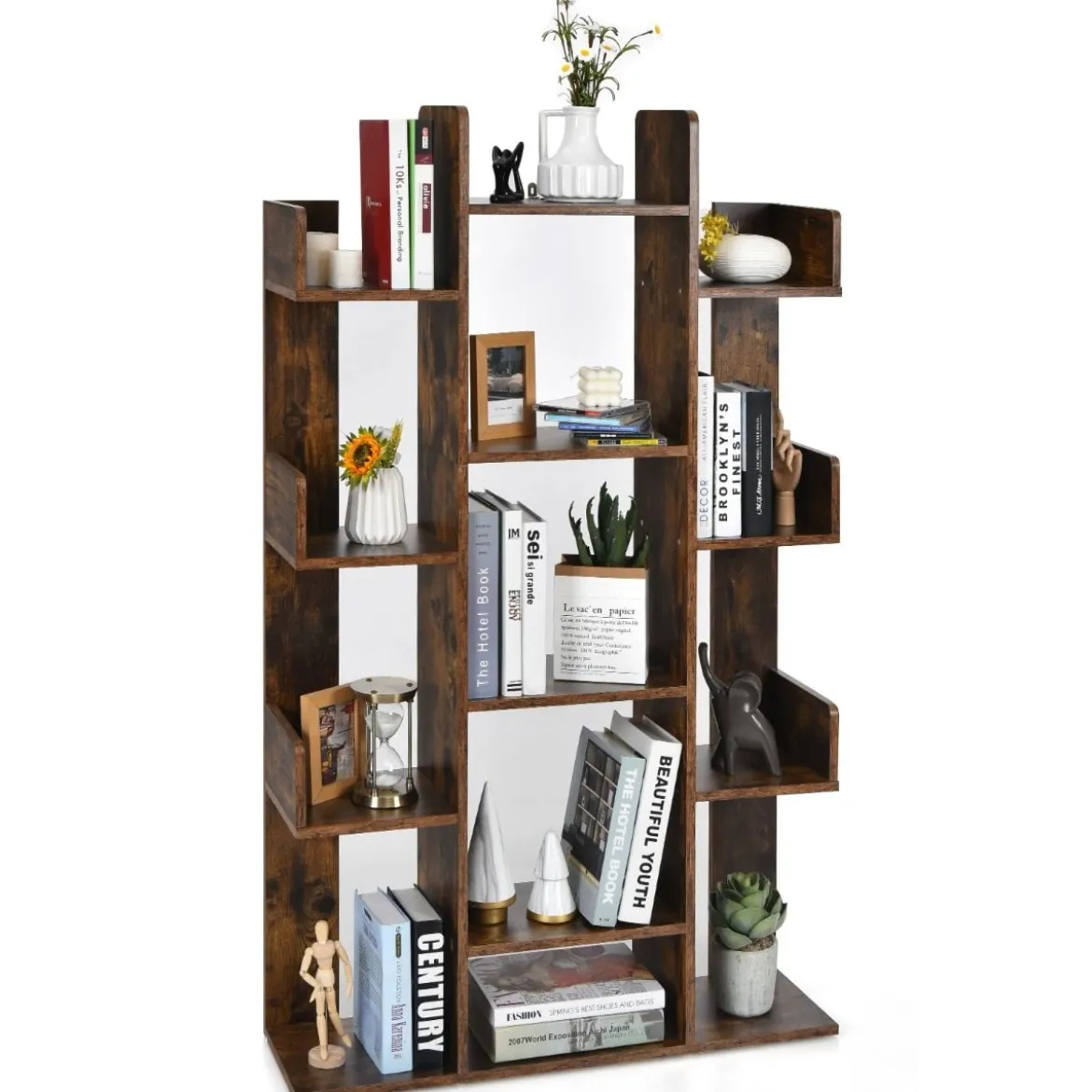 Bücherregal mit 13 Ablagen Standregal Ecke Büroregal freistehend Aktenregal 86 x 23,5 x 140,5 cm Rustikales Braun