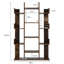 Bücherregal mit 13 Ablagen Standregal Ecke Büroregal freistehend Aktenregal 86 x 23,5 x 140,5 cm Rustikales Braun