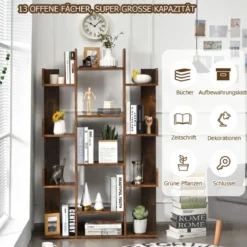 Bücherregal mit 13 Ablagen Standregal Ecke Büroregal freistehend Aktenregal 86 x 23,5 x 140,5 cm Rustikales Braun