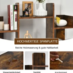 Bücherregal mit 13 Ablagen Standregal Ecke Büroregal freistehend Aktenregal 86 x 23,5 x 140,5 cm Rustikales Braun
