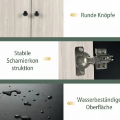 Bücherregal mit Doppeltürschrank 3-stöckiges Standregal mit Offenen Fächern Schwarz