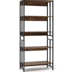 Bücherregal mit 5 Ebenen im Industriellen Stil Lagerregale Etagerenregal Standregal Braun