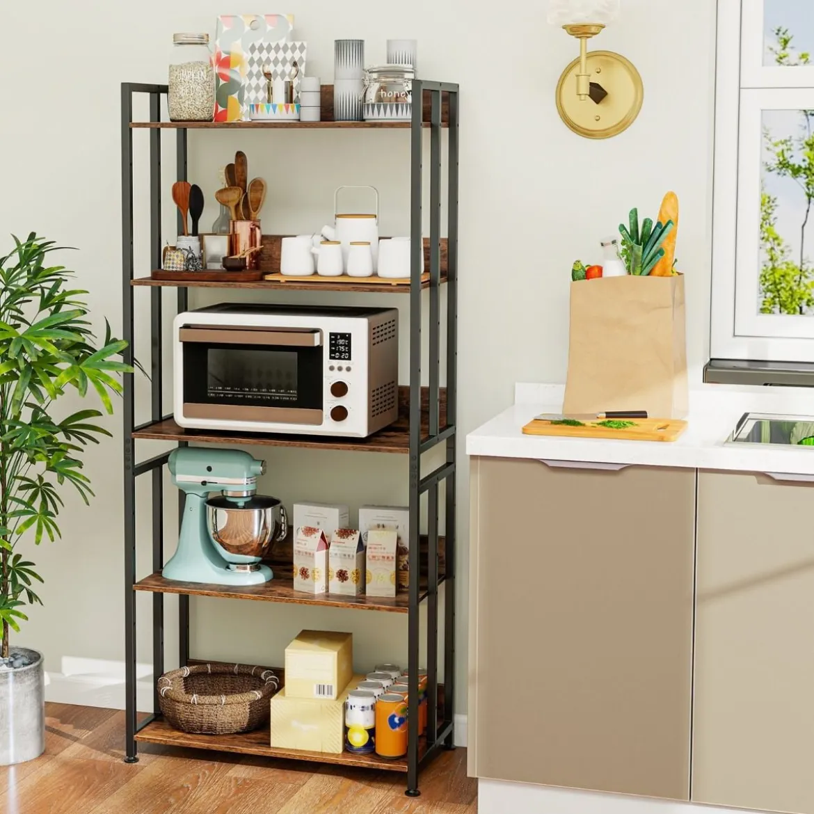Bücherregal mit 5 Ebenen im Industriellen Stil Lagerregale Etagerenregal Standregal Braun
