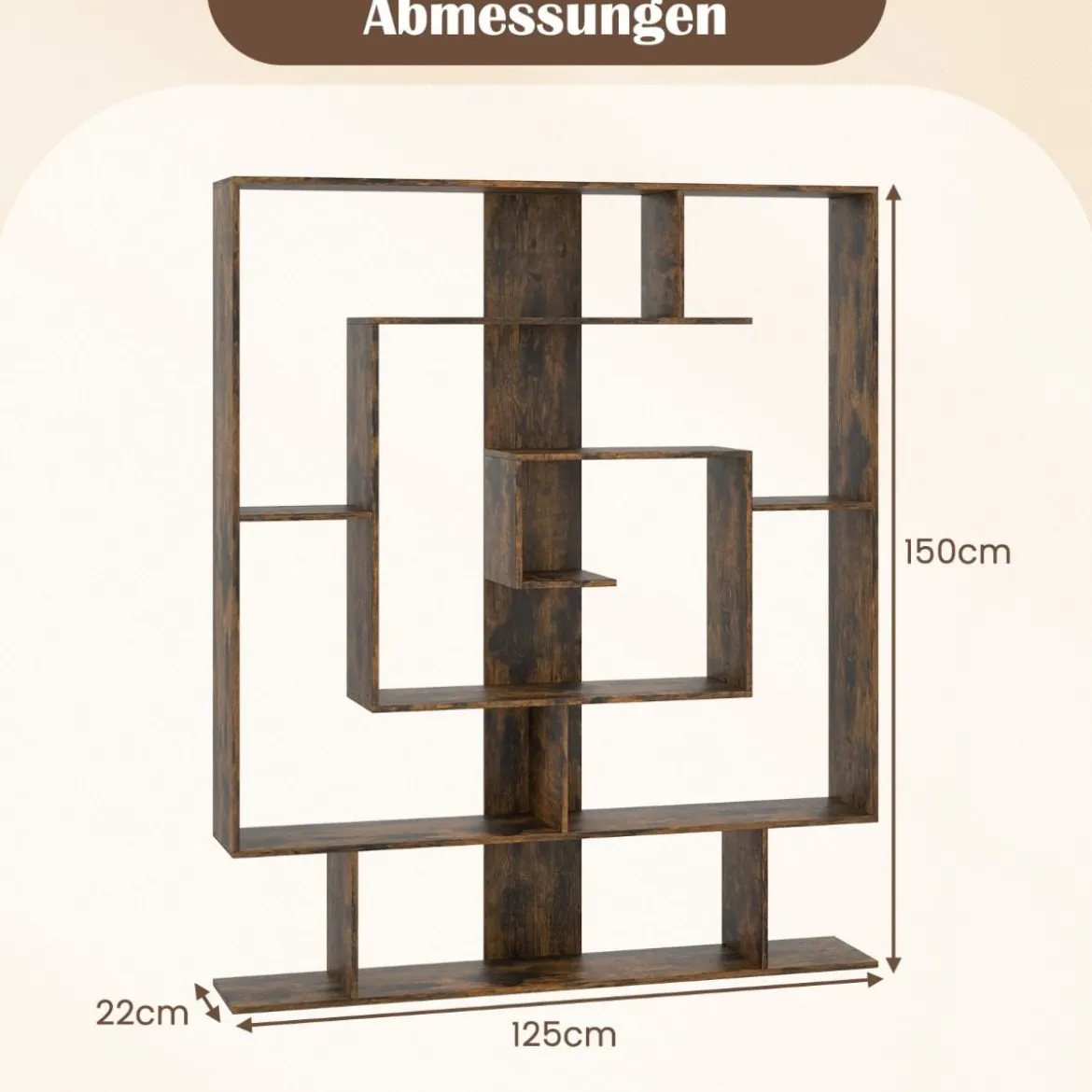 Bücherregal mit 7 Ebenen Raumteiler Regal Geometrisches Standregal Büroregal Ablageregal