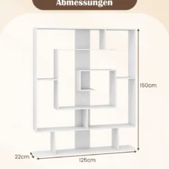 Bücherregal mit 7 Ebenen Raumteiler Regal Geometrisches Standregal Büroregal Ablageregal