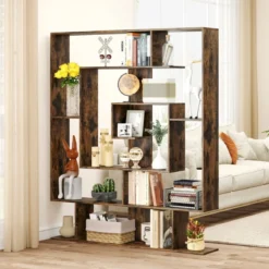 Bücherregal mit 7 Ebenen Raumteiler Regal Geometrisches Standregal Büroregal Ablageregal