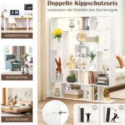 Bücherregal mit 7 Ebenen Raumteiler Regal Geometrisches Standregal Büroregal Ablageregal