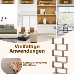 Bücherregal mit 6 Ebenen S-Form Standregal Freistehender Raumteiler Büroregal 80 x 23 x 192 cm