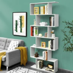 Bücherregal mit 6 Ebenen S-Form Standregal Freistehender Raumteiler Büroregal 80 x 23 x 192 cm