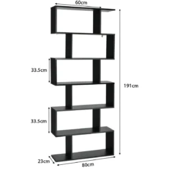 Bücherregal mit 6 Ebenen S-Form Standregal Freistehender Raumteiler Büroregal 80 x 23 x 192 cm