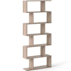 Bücherregal mit 6 Ebenen S-Form Standregal Freistehender Raumteiler Büroregal 80 x 23 x 192 cm