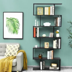 Bücherregal mit 6 Ebenen S-Form Standregal Freistehender Raumteiler Büroregal 80 x 23 x 192 cm