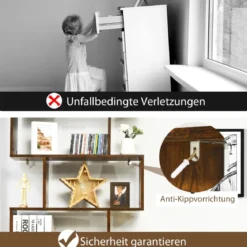 Bücherregal mit 6 Ebenen S-Form Standregal Freistehender Raumteiler Büroregal 80 x 23 x 192 cm