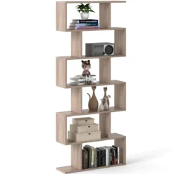 Bücherregal mit 6 Ebenen S-Form Standregal Freistehender Raumteiler Büroregal 80 x 23 x 192 cm