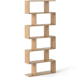 Bücherregal mit 6 Ebenen S-Form Standregal Freistehender Raumteiler Büroregal 80 x 23 x 192 cm