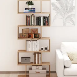 Bücherregal mit 6 Ebenen S-Form Standregal Freistehender Raumteiler Büroregal 80 x 23 x 192 cm