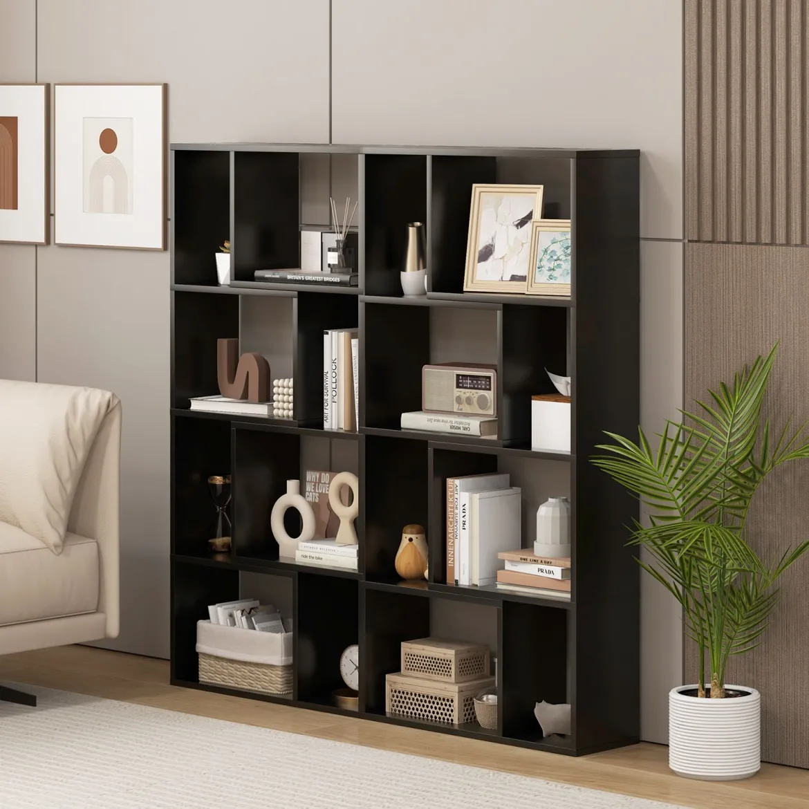 Bücherregal mit 4 Ebenen Standregal mit 8 Fächern Würfelregal Regal 60 x 20 x 120 cm