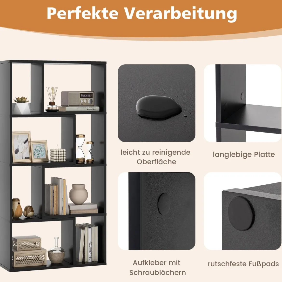 Bücherregal mit 4 Ebenen Standregal mit 8 Fächern Würfelregal Regal 60 x 20 x 120 cm