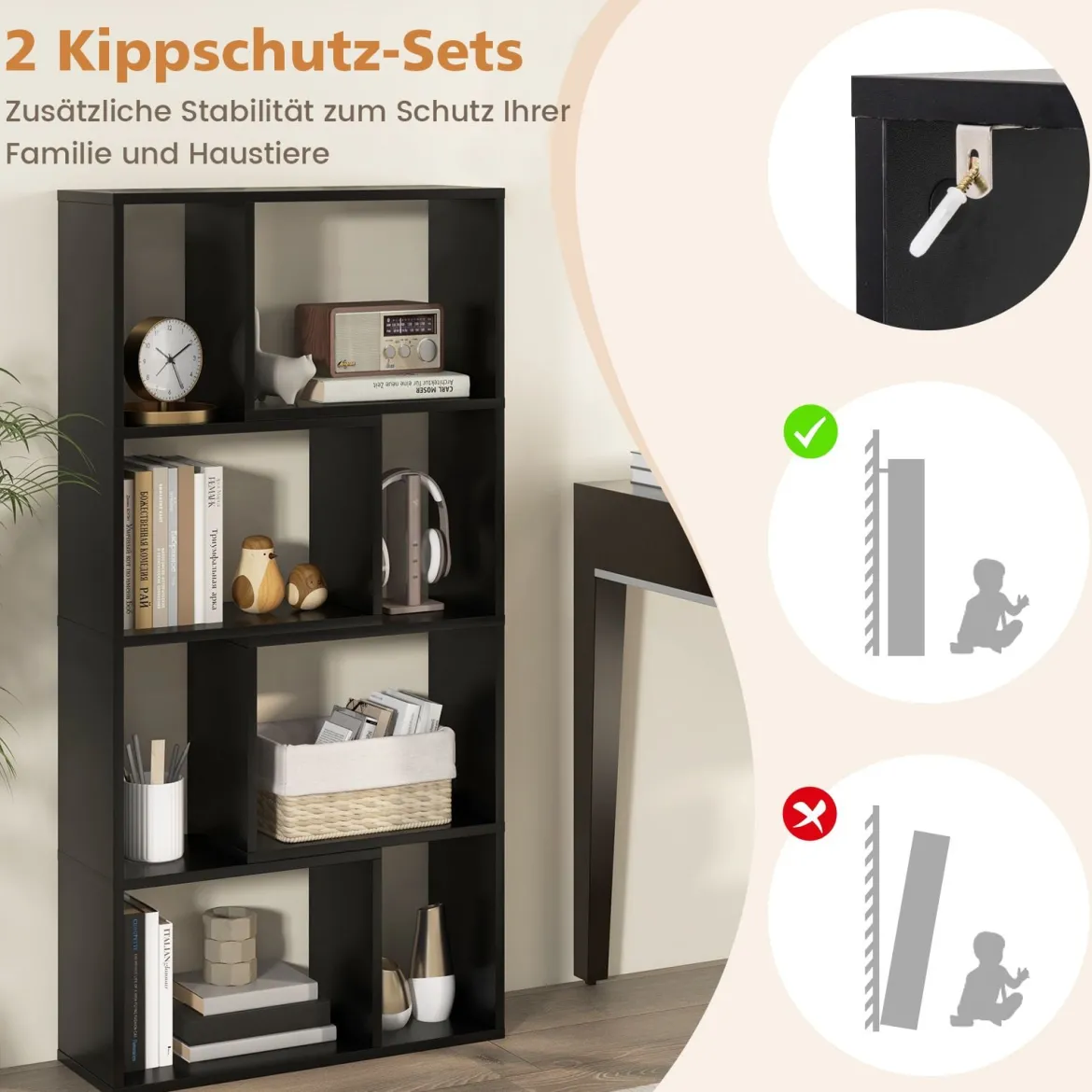 Bücherregal mit 4 Ebenen Standregal mit 8 Fächern Würfelregal Regal 60 x 20 x 120 cm