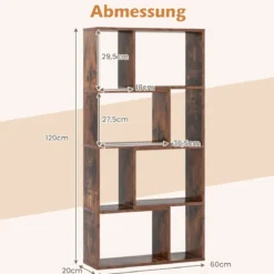 Bücherregal mit 4 Ebenen Standregal mit 8 Fächern Würfelregal Regal 60 x 20 x 120 cm