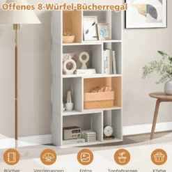 Bücherregal mit 4 Ebenen Standregal mit 8 Fächern Würfelregal Regal 60 x 20 x 120 cm