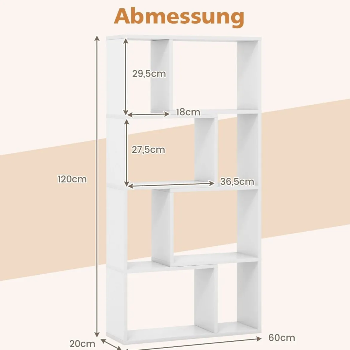 Bücherregal mit 4 Ebenen Standregal mit 8 Fächern Würfelregal Regal 60 x 20 x 120 cm