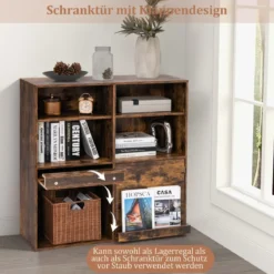 Bücherregal mit 6 Fächern & Ausziehbarem Regal Standregal 90 x 29,5 x 90 cm Vintagebraun
