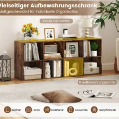 Bücherregal mit 8 Fächern Bücherschrank Büroregal Würfelregal Standregal 121,5 x 29 x 61 cm