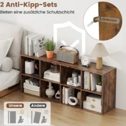 Bücherregal mit 8 Fächern Bücherschrank Büroregal Würfelregal Standregal 121,5 x 29 x 61 cm