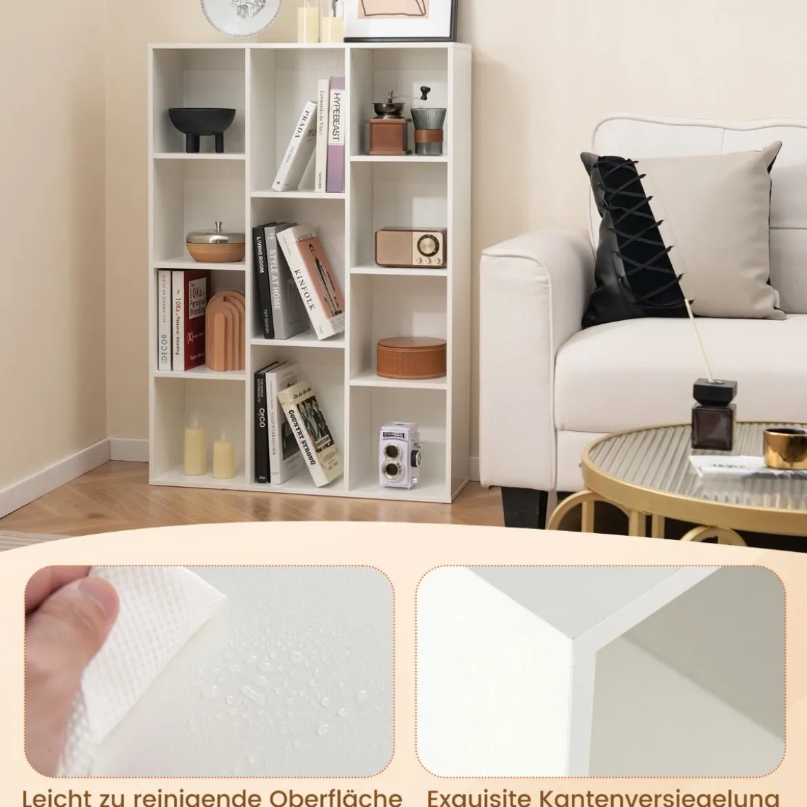 Bücherregal mit 11 Fächern Bücherschrank Büroregal Würfelregal 74 x 24 x 106 cm Weiß