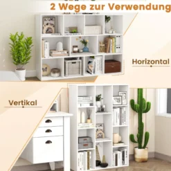 Bücherregal mit 11 Fächern Bücherschrank Büroregal Würfelregal 74 x 24 x 106 cm Weiß
