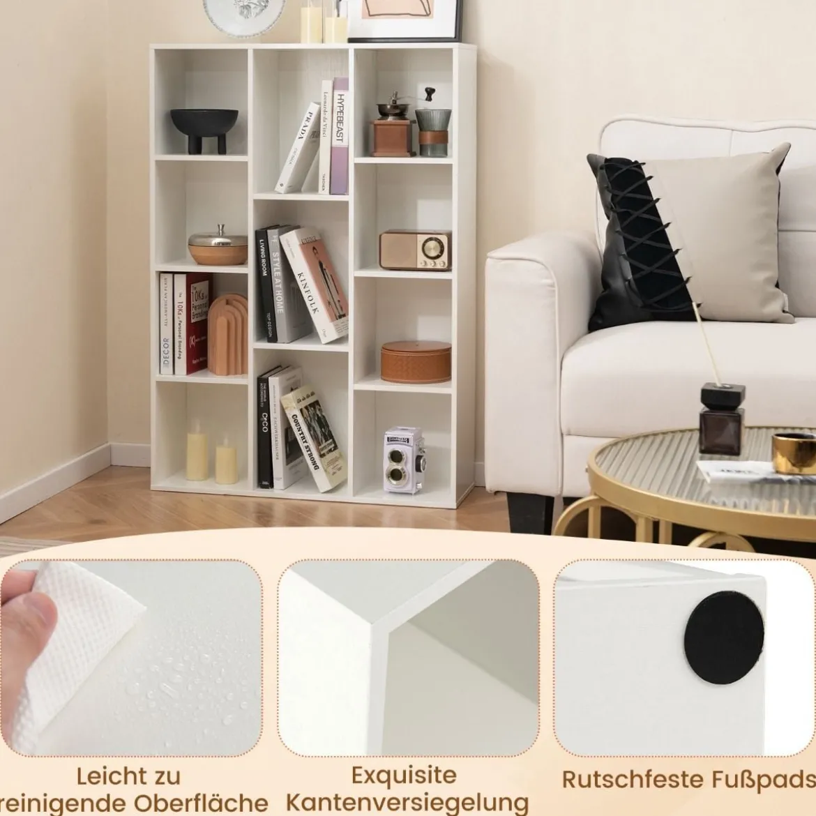 Bücherregal mit 11 Fächern Bücherschrank Büroregal Würfelregal 74 x 24 x 106 cm Weiß