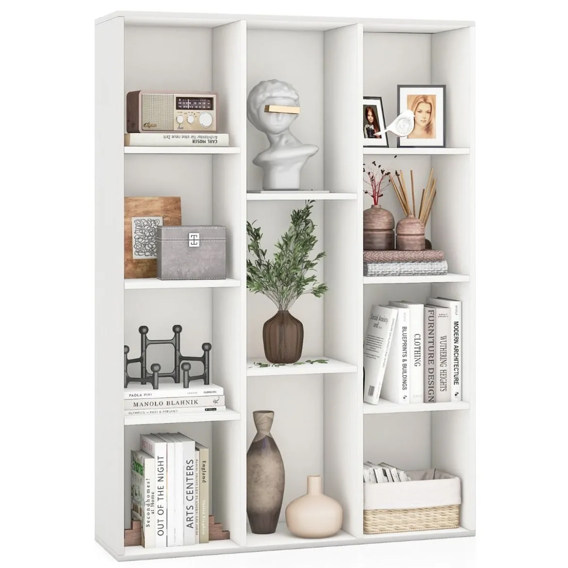 Bücherregal mit 11 Fächern Bücherschrank Büroregal Würfelregal 74 x 24 x 106 cm Weiß