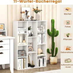 Bücherregal mit 11 Fächern Bücherschrank Büroregal Würfelregal 74 x 24 x 106 cm Weiß