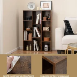 Bücherregal mit 11 Fächern Bücherschrank Büroregal Würfelregal 74 x 24 x 106 cm Kaffee