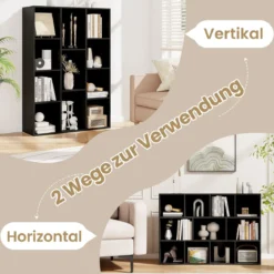 Bücherregal mit 11 Fächern Bücherschrank Büroregal Würfelregal 74 x 24 x 106 cm Schwarz